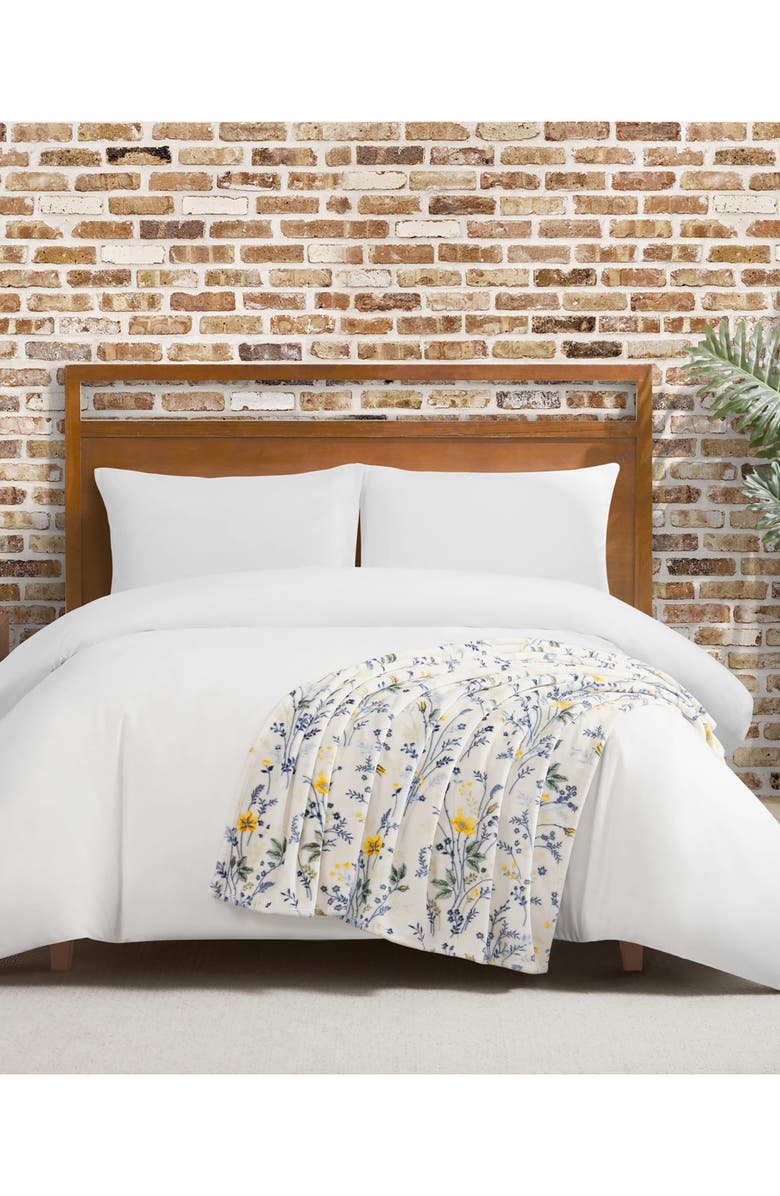 Lucky Brand Wildflower Faux Shearling Throw Blanket, Alternate, color, Yellow Floral