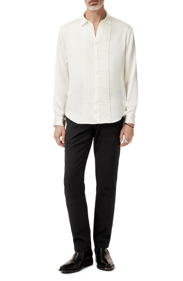 John Varvatos Pleated Front Silk Button-Up Shirt, Alternate, color, White