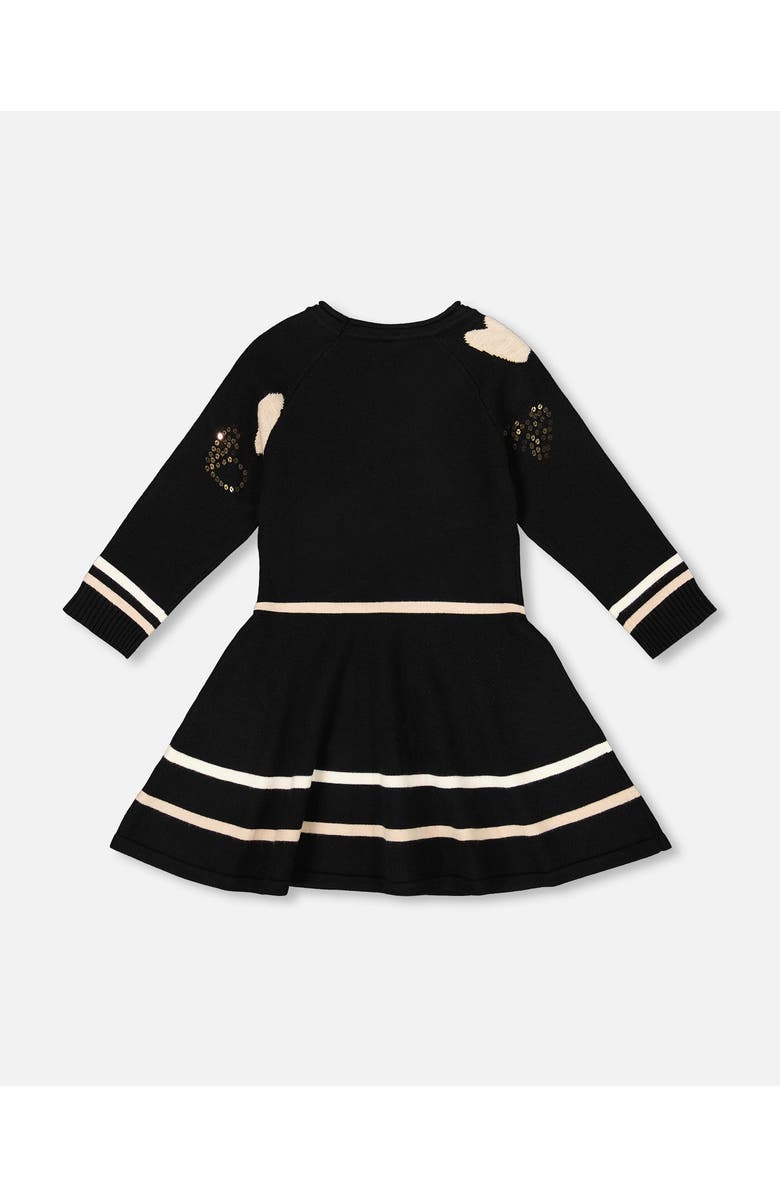 Deux par Deux Knit Dress with Glittery Heart Motifs, Alternate, color, Black