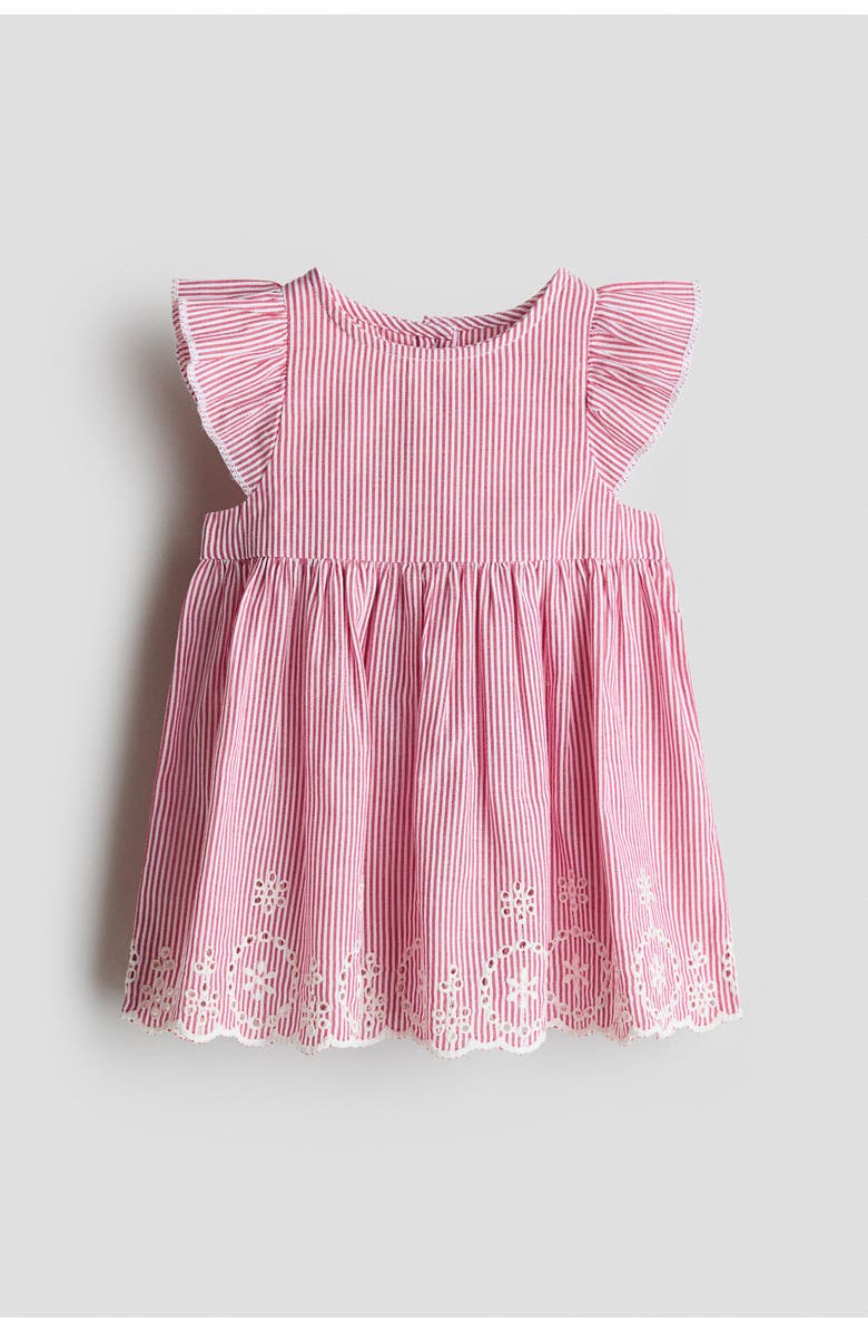 H&M Flutter-sleeved Cotton Dress, Main, color, Red/White Striped