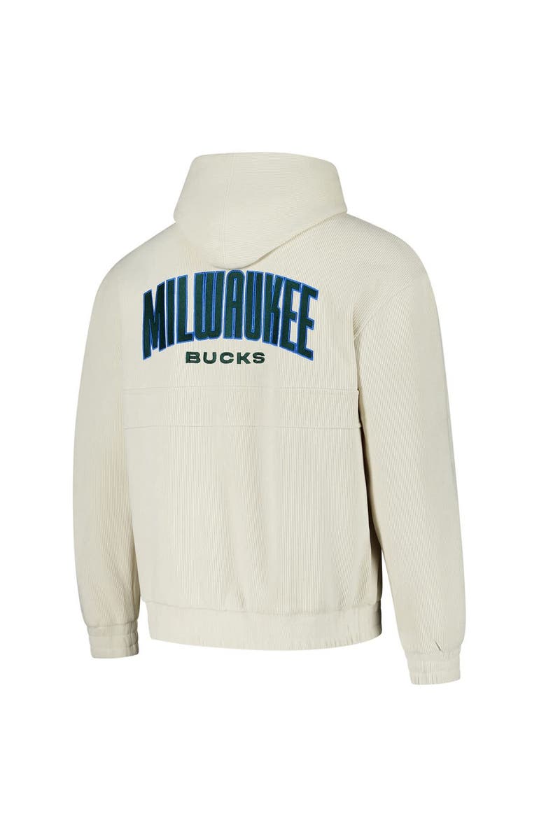 THE WILD COLLECTIVE Unisex The Wild Collective Cream Milwaukee Bucks Corduroy Tri-Blend Pullover Hoodie, Alternate, color, Cream