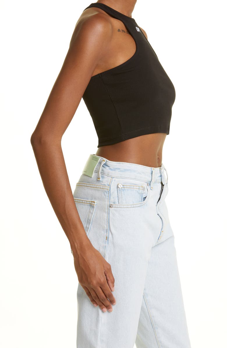 Off-White Off Stamp Crop Rib Rowing Tank, Alternate, color, Black White