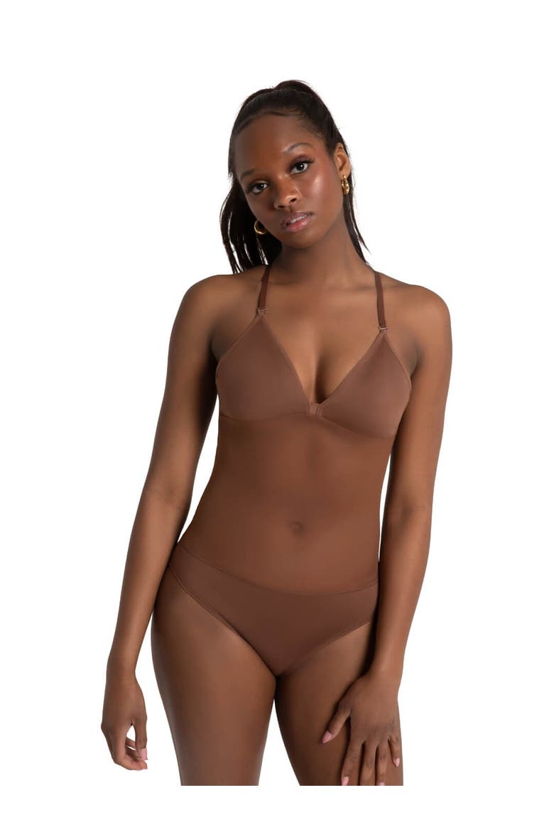 Plunge Neck Mesh Midriff Leotard, Main, color, dark beige