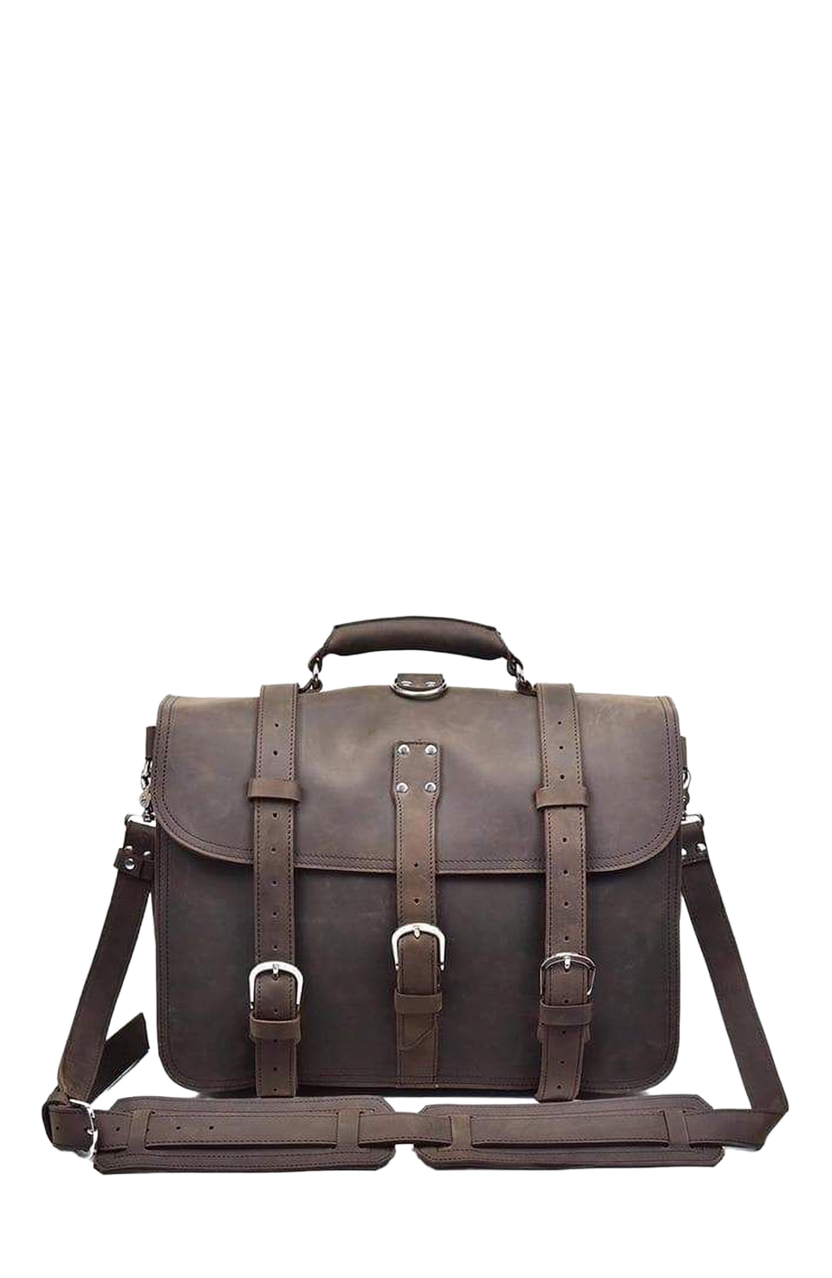 STEEL HORSE LEATHER The Gustav Messenger Bag | Large Capacity Vintage Leather Messenger Bag, Main, color, Dark Brown