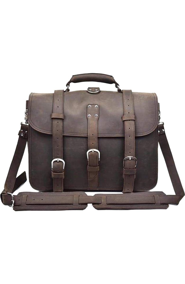 STEEL HORSE LEATHER The Gustav Messenger Bag | Large Capacity Vintage Leather Messenger Bag, Main, color, Dark Brown