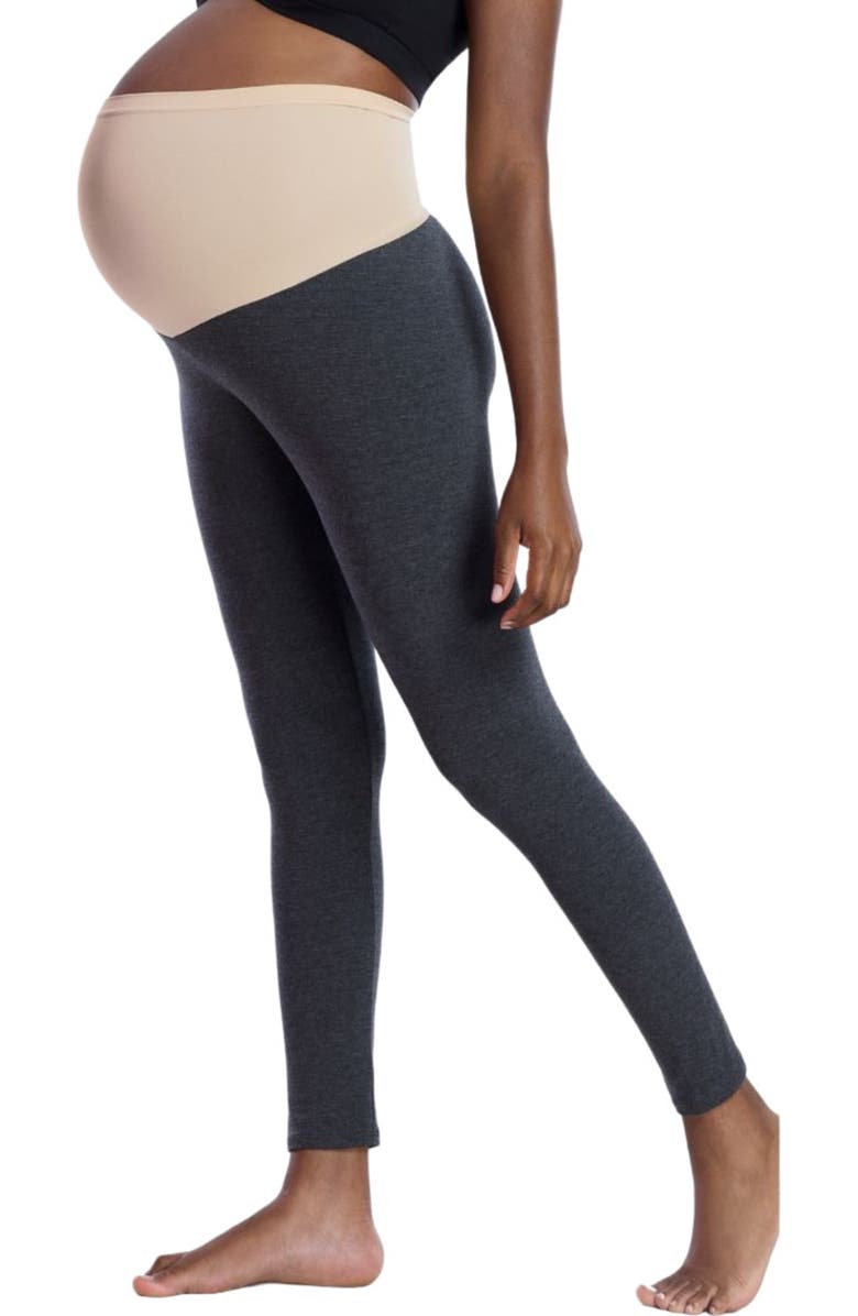 MOTHERHOOD MATERNITY Essential Stretch Secret Fit Over the Belly Maternity Leggings, Alternate, color, Heather Grey