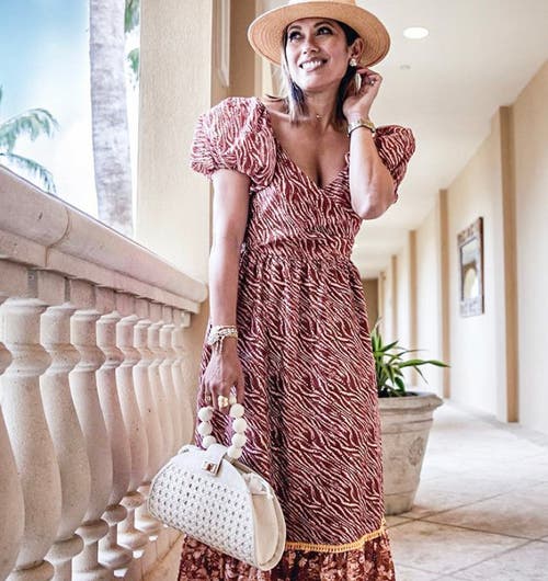 Soli & Sun The Isabella Tan Rattan Solihiya Weave And Gold Bead Top Handle Statement Bag In White