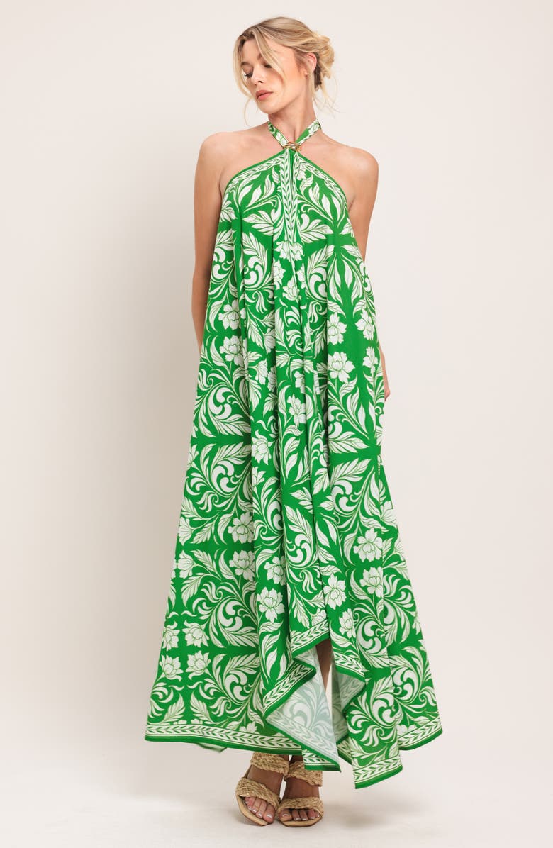 FLYING TOMATO Print Maxi Dress, Alternate, color, Green