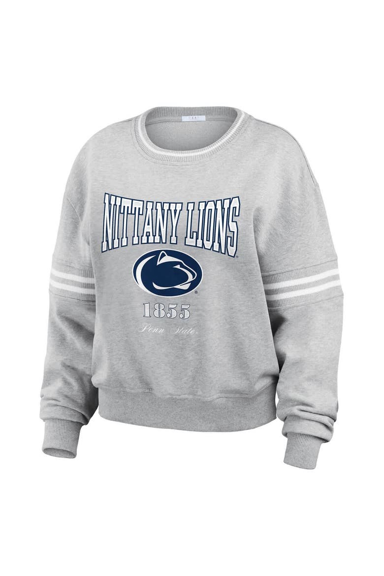 Women's WEAR by Erin Andrews Heather Gray Penn State Nittany Lions Classic Stripe Pullover Sweater, Alternate, color, Heather Gray