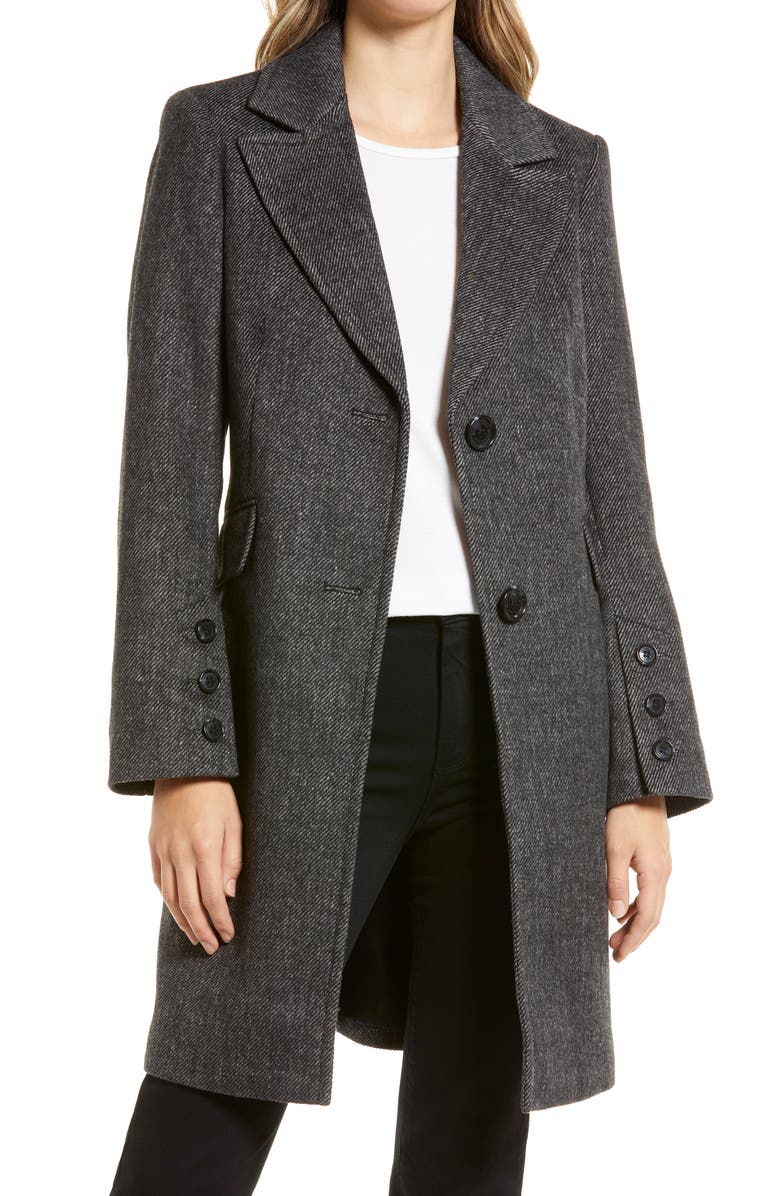 Sam Edelman Mini Herringbone Notch Collar Wool Blend Coat, Main, color,