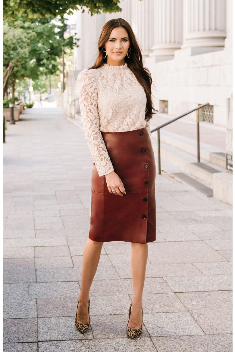 Leather Pencil Skirt, Main, color, RED GRAPE