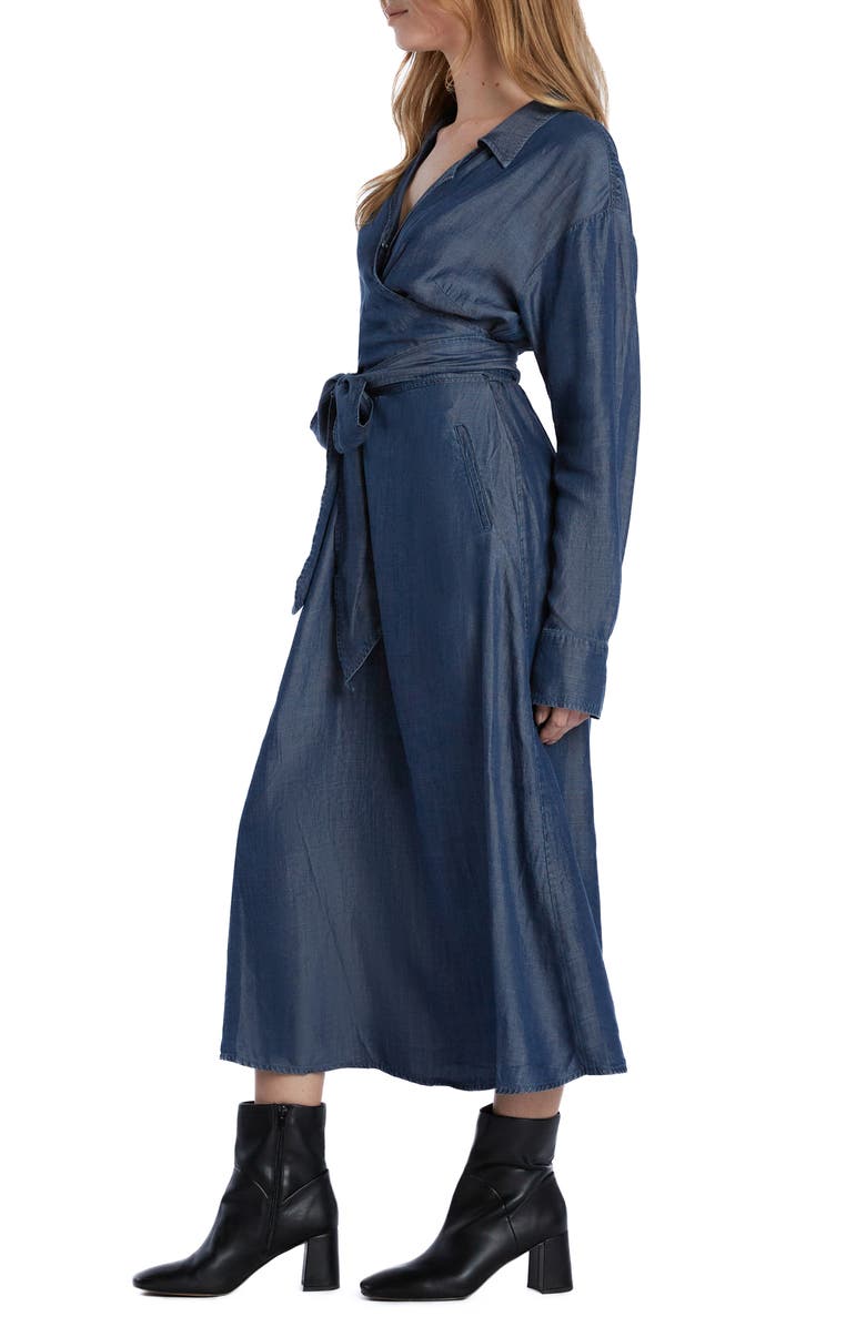 Wash Lab Denim Tie Waist Long Sleeve Denim Maxi Dress, Alternate, color, 