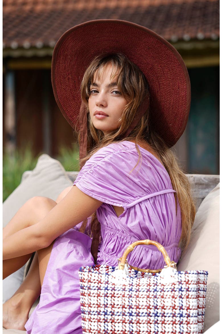 The Lolo Wide-brim Jute Boater Hat, Alternate, color, Burgundy