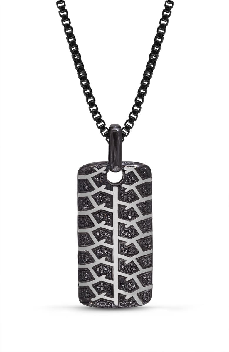 LuvMyJewelry Born Tire Tread Silver & Black Diamond Tag Necklace, Main, color, Dark Grey
