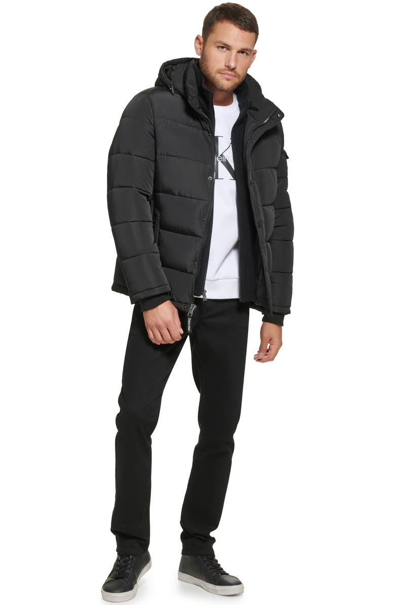 Calvin Klein Water Resistant Fleece Bib Hooded Puffer Jacket, Alternate, color, 