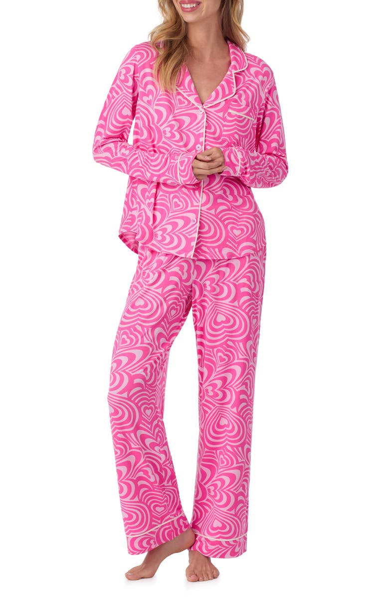 Room Service Pjs Piped Jersey Pajamas, Alternate, color, Pink/ Heart