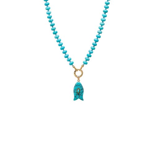 Turquoise Marquise Natural Stone Fish Pendant & Beaded Clicker Necklace