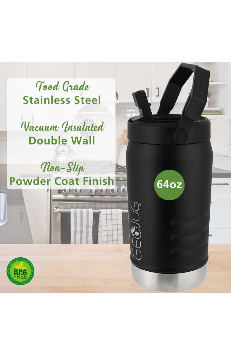 Brentwood Vacuum Insulated Sports Water Jug, Spout Straw Lid, Large Handle with Fence Hook, Alternate, color, Black