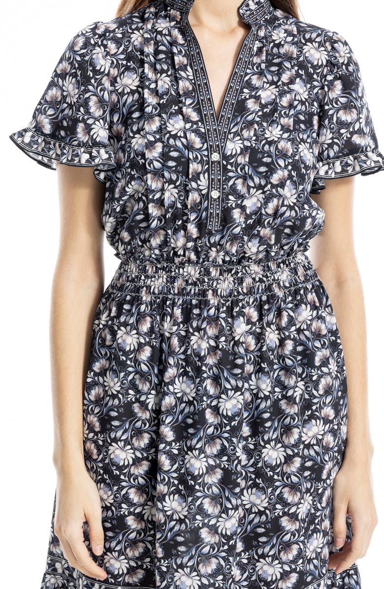 MAX STUDIO Smocked Flutter Sleeve Maxi Dress, Alternate, color, Black Blooming Swirl