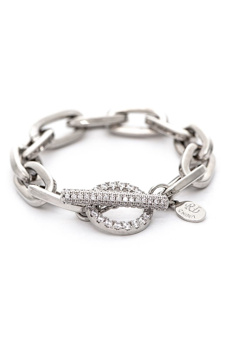 RIVKA FRIEDMAN Paperclip Pavé Cubic Zirconia Toggle Polished Bracelet, Main, color,