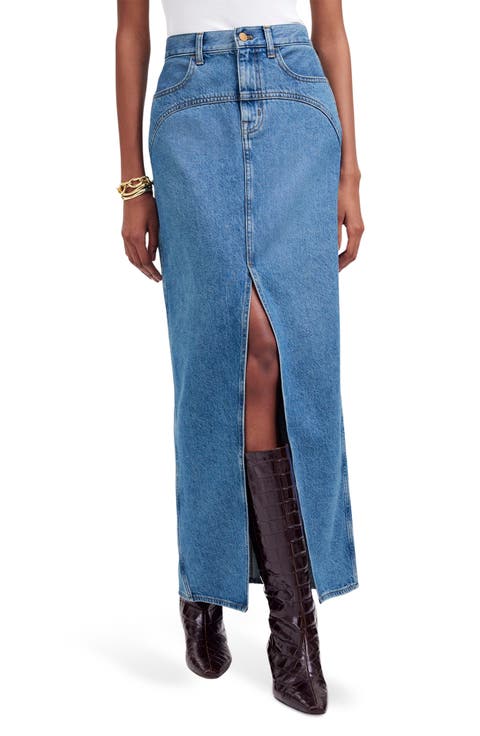 Western Denim Maxi Skirt