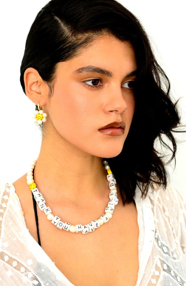 Venessa Arizaga Mini Happy Flower Earrings, Alternate, color, White