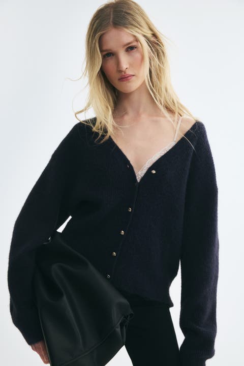 Rib-knit V-neck Cardigan