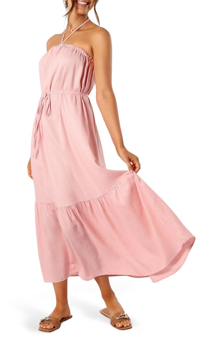 Petal & Pup Halter Neck Linen Blend Maxi Dress, Main, color,