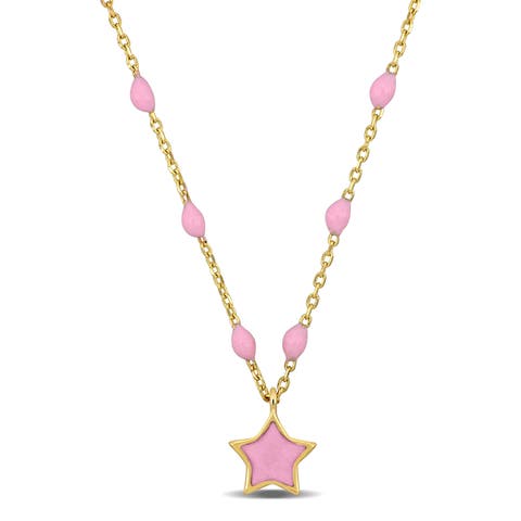 Enamel Star Station Necklace 14K Gold