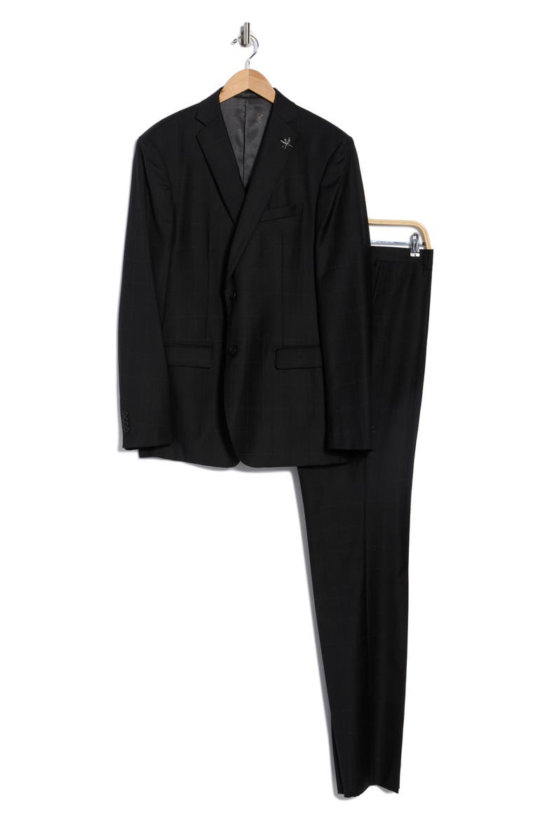 Windowpane Wool Suit, Main, color, BLACK