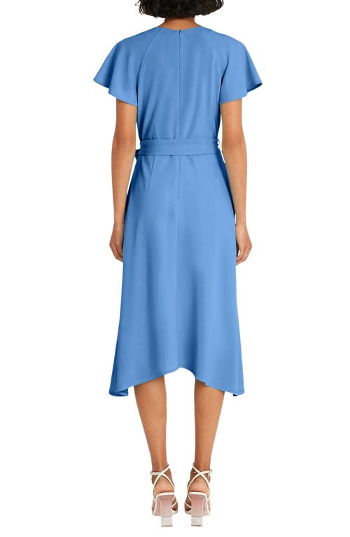 Maggy London Flutter Sleeve Tie Waist Midi Dress In Black Blue
