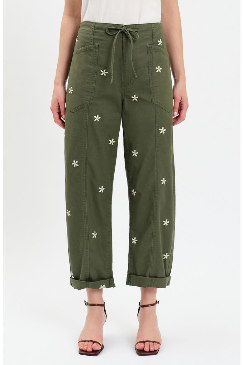 Villa Embroidered Cuffed Drawstring Pants, Main, color, BRONZE GREEN DAISY