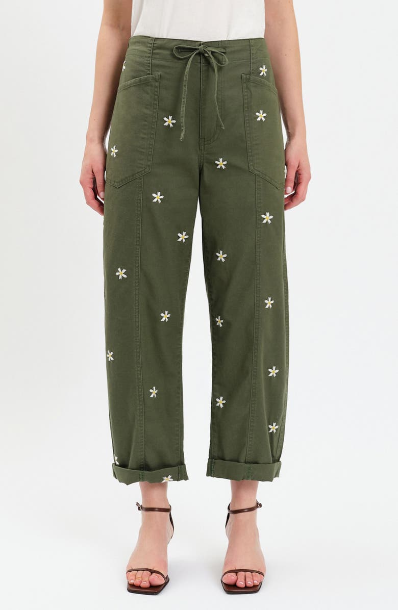 DAZE Villa Embroidered Cuffed Drawstring Pants, Main, color, Bronze Green Daisy