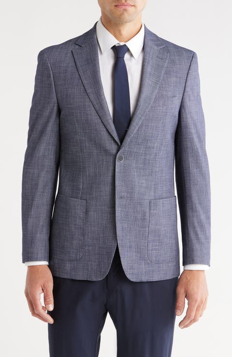 Dark Blue Crosshatch Notch Lapel Sport Coat (Short, Regular & Long)