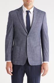 Calvin Klein Dark Blue Crosshatch Notch Lapel Sport Coat