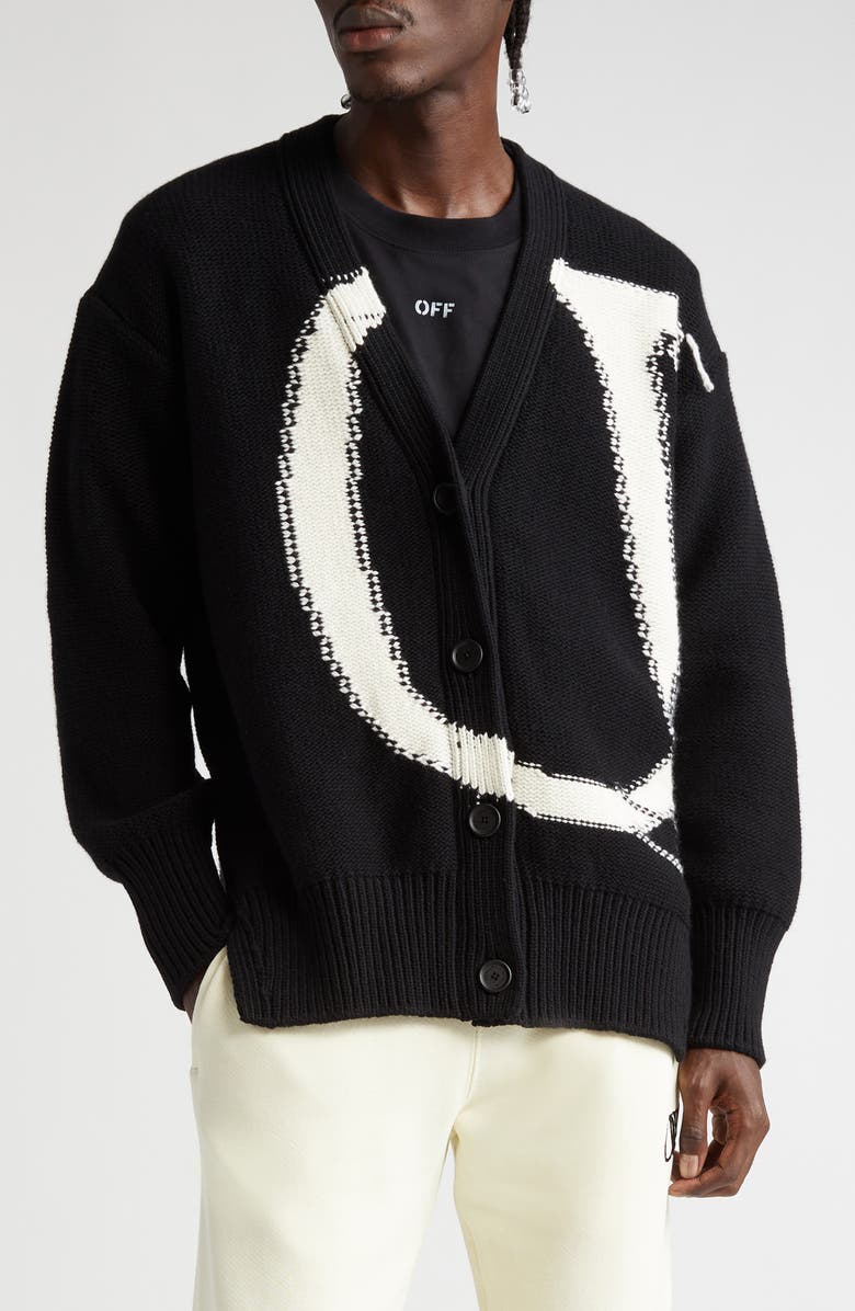 Off-White OW Maxi Logo Wool Intarsia Cardigan, Main, color,