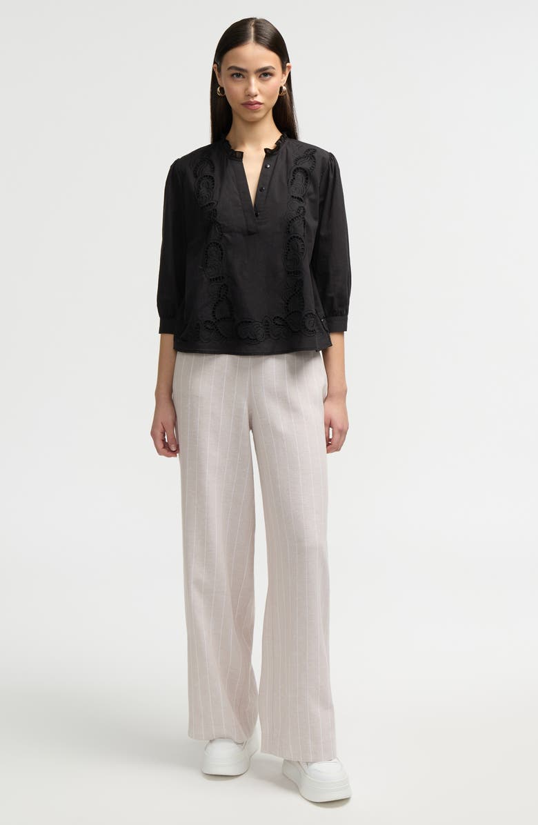 NVLT Side Waist Tie Wide Leg Pants, Alternate, color, Natural White Pinstripe