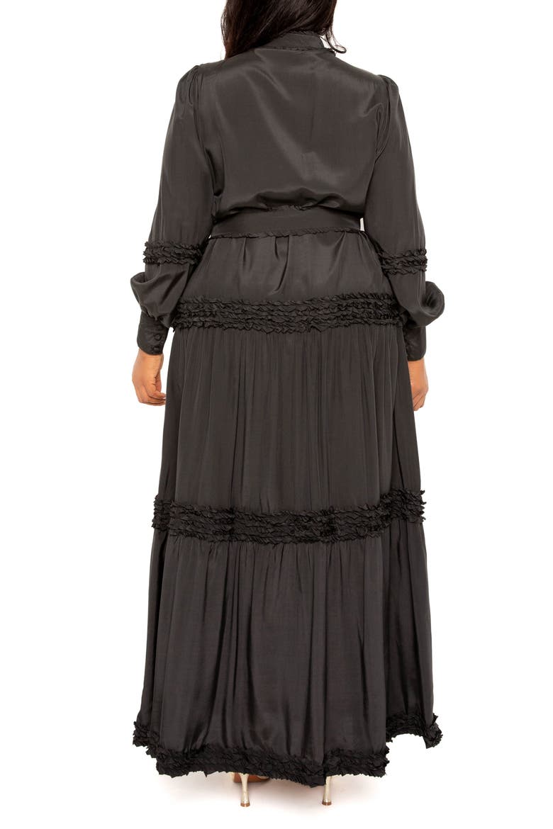 Ruffled Belted Long Sleeve Maxi Dress, Alternate, color, BLACK