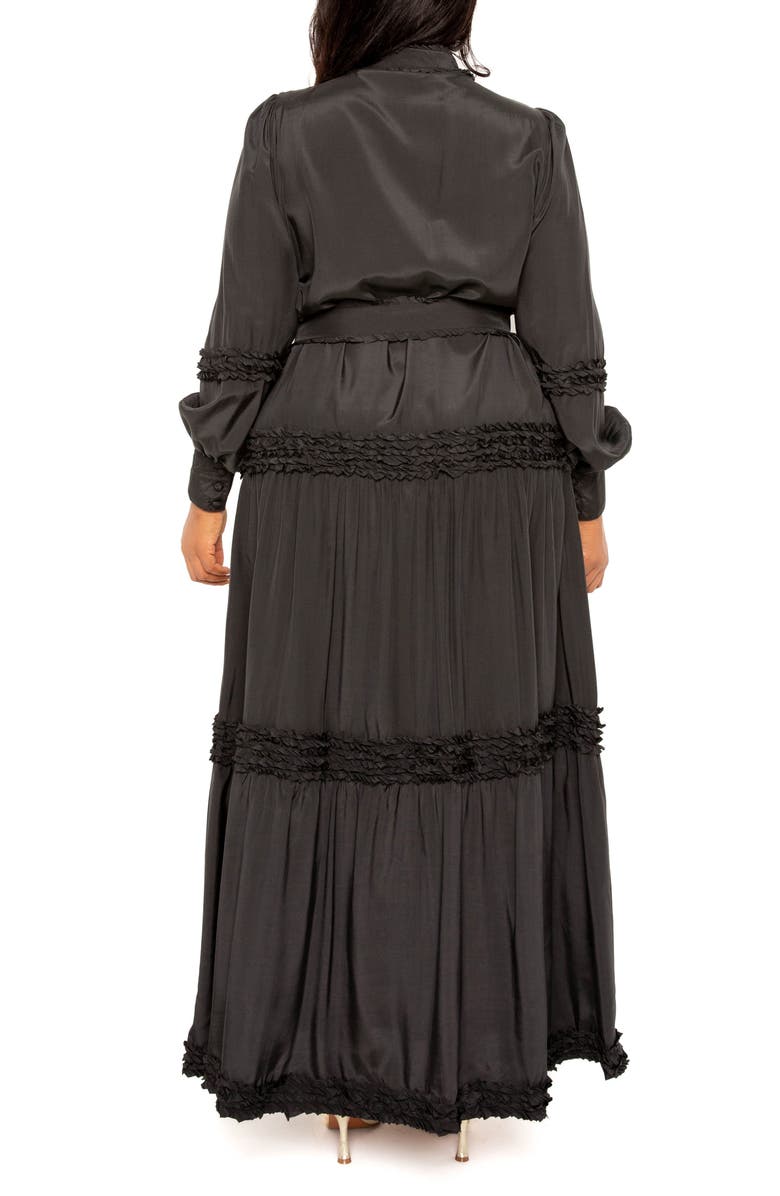 BUXOM COUTURE Ruffled Belted Long Sleeve Maxi Dress, Alternate, color, 