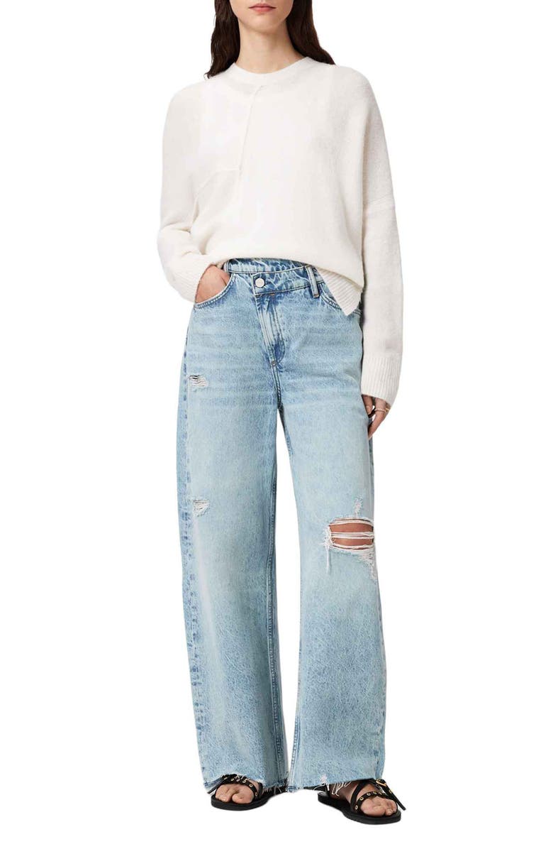 AllSaints Aki Crossover Ripped Wide Leg Jeans, Alternate, color, 