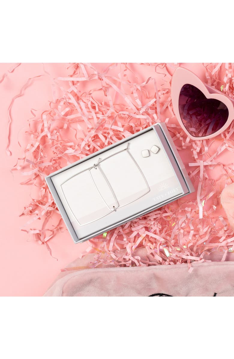 Totalee Gift Silver Geometric Diamond Earring Set Burnished Brass silver, Alternate, color, Metallic Silver