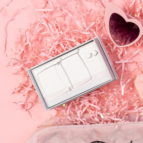 Totalee Gift Silver Geometric Diamond Earring Set Burnished Brass Silver In Silver