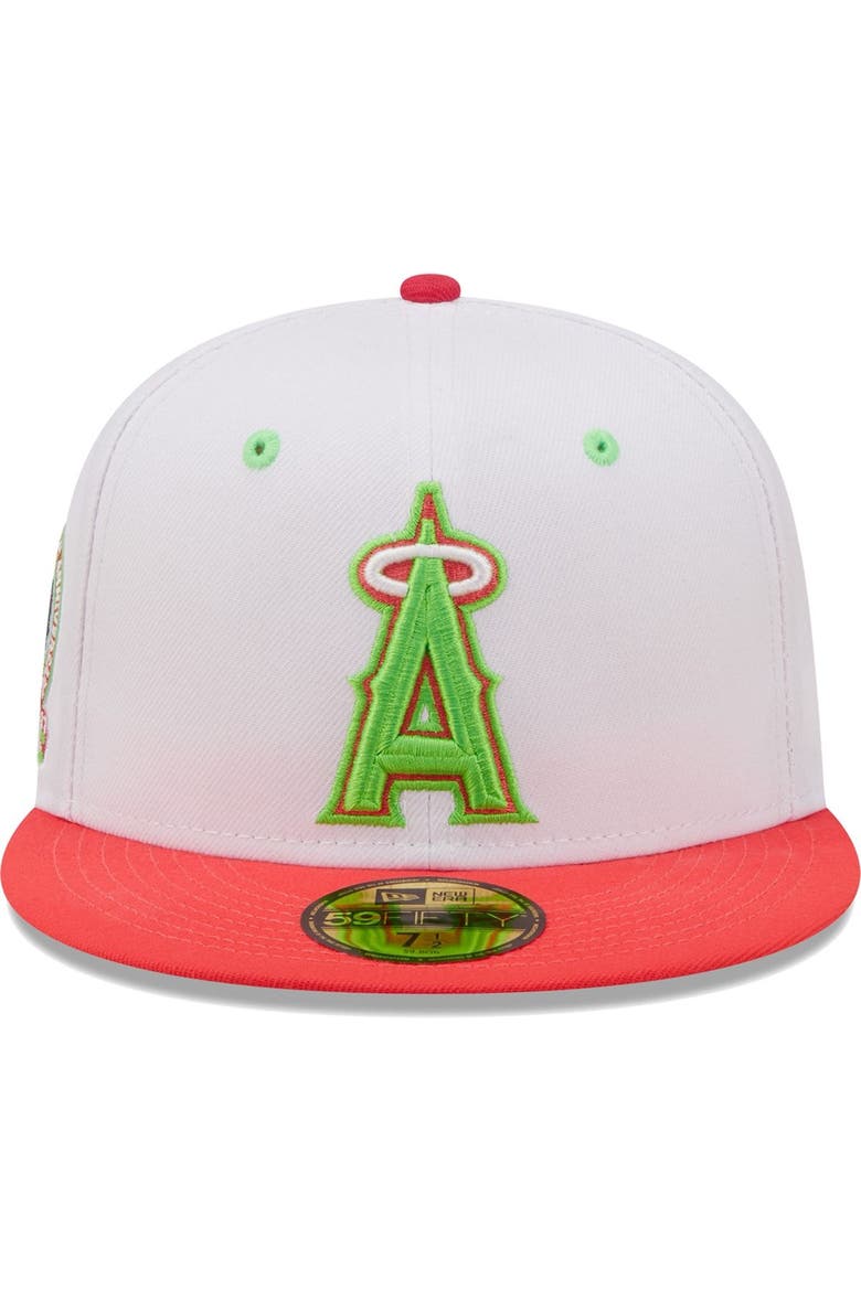 Men's New Era White/Coral Los Angeles Angels 50th Anniversary Strawberry Lolli 59FIFTY Fitted Hat, Alternate, color, White