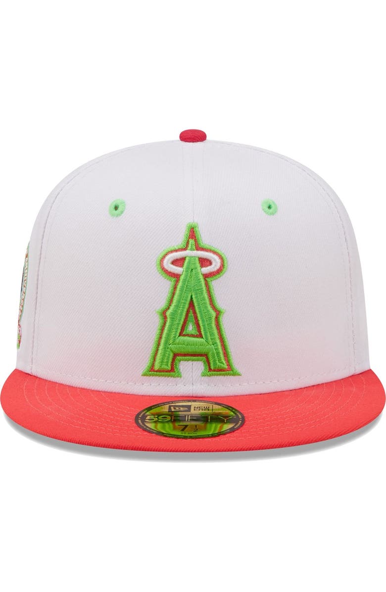New Era Men's New Era White/Coral Los Angeles Angels 50th Anniversary Strawberry Lolli 59FIFTY Fitted Hat, Alternate, color, 