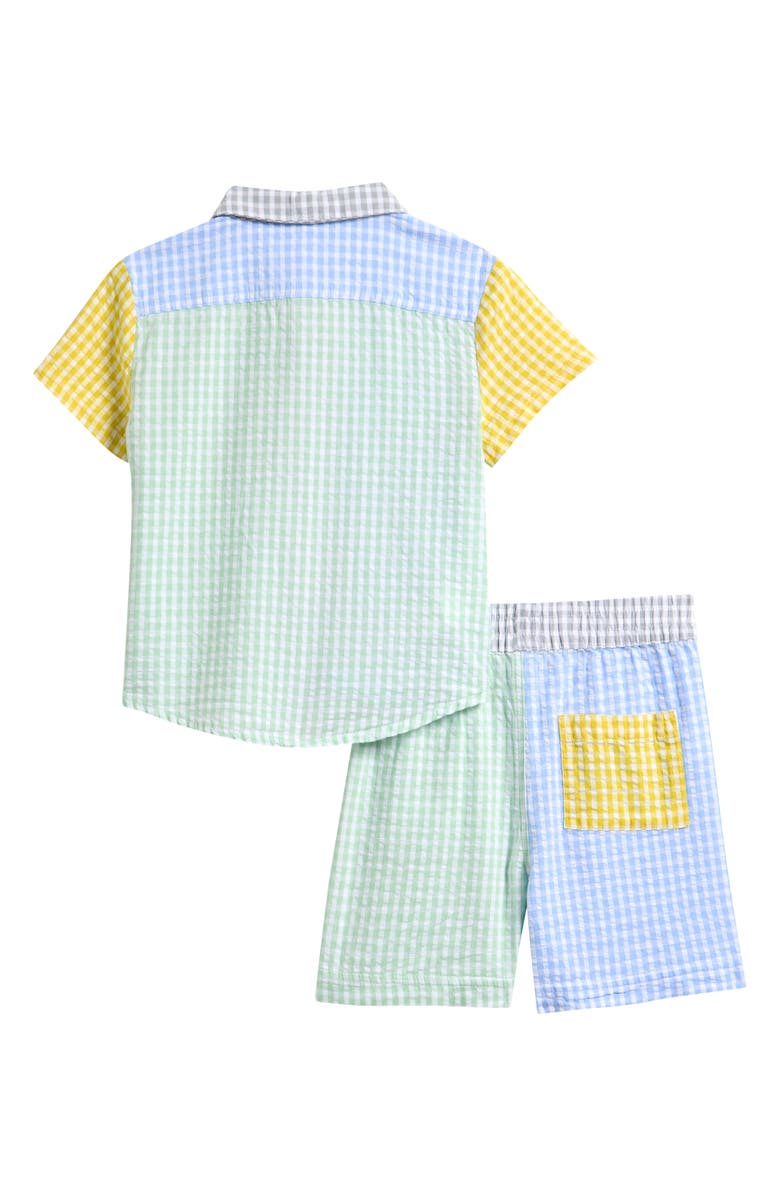 Magnetic Me Kids' Gingham Patchwork Magnetic Button-Up Shirt & Shorts Set, Alternate, color, Blue/ Green Multi