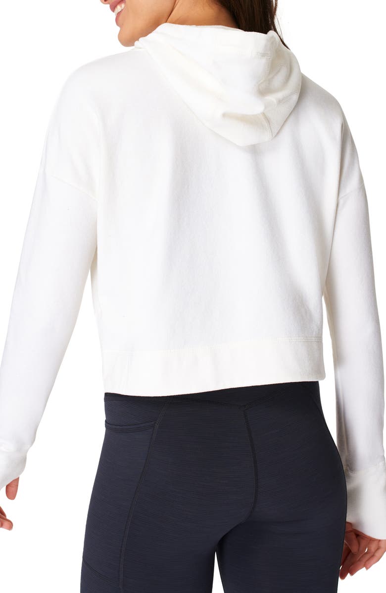 Sweaty Betty Escape Luxe Fleece Crop Hoodie, Alternate, color, Lily White