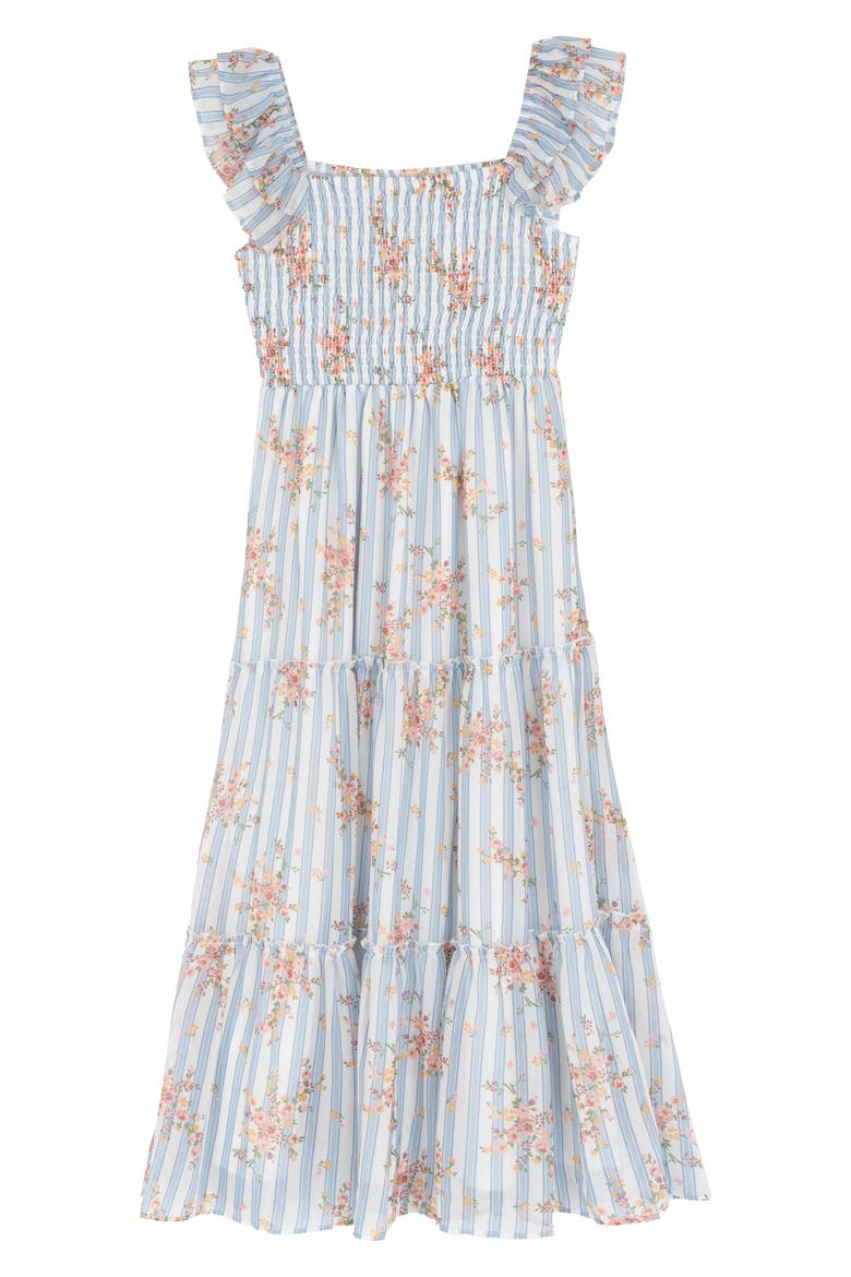 Kids' Chiffon Smocked Flutter Dress, Alternate, color, BLUE