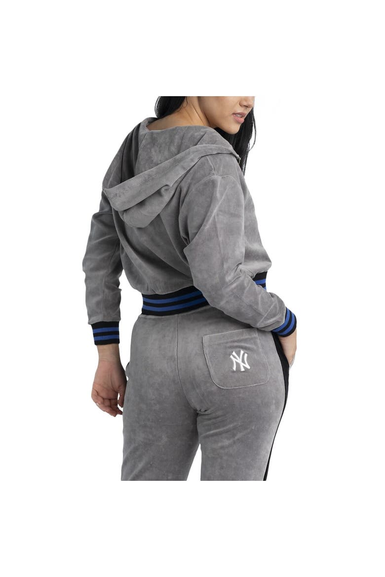 Women's Lusso  Gray New York Yankees Niko-Neve-Nic Sweatpants, Cropped Full-Zip Hoodie & Bra Set, Alternate, color, Gray
