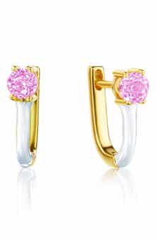 House of Frosted Gemstone & Enamel Huggie Hoop Earrings
