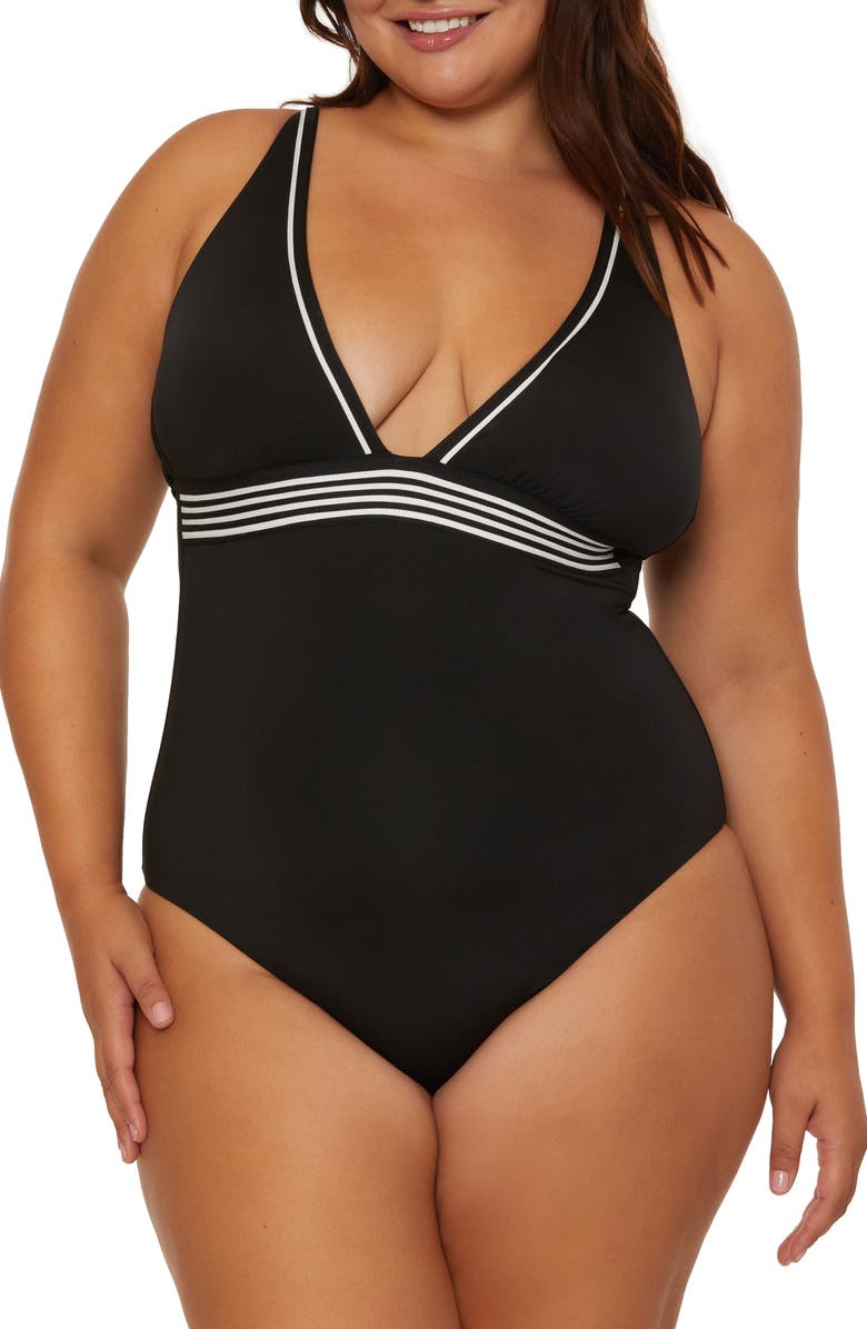 Trina Turk Monaco Plunge One-Piece Swimsuit, Alternate, color, 